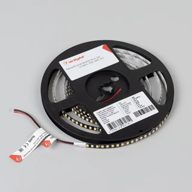 Светодиодная лента RT-A160-BLACK-8mm 24V Warm3000 (12 W/m, IP20, 2835, 5m), ракурс 3