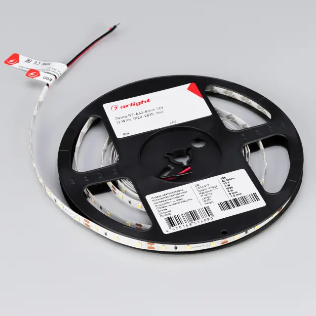 Светодиодная лента RT-A60-8mm 12V White6000 (2 W/m, IP20, 2835, 5m), ракурс 3