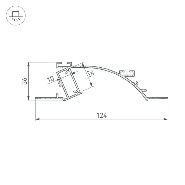 Профиль с экраном ALM-ARC-SINGLE-2000 ANOD+FROST, ракурс 3