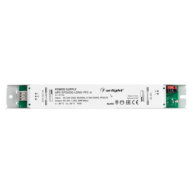 Блок питания ARV-SP24030-LONG-PFC-A (24V, 1.25A, 30W), ракурс 2