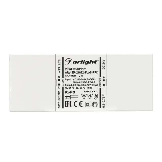 Блок питания ARV-SP-24012-FLAT-PFC (24V, 0.5A, 12W), ракурс 2
