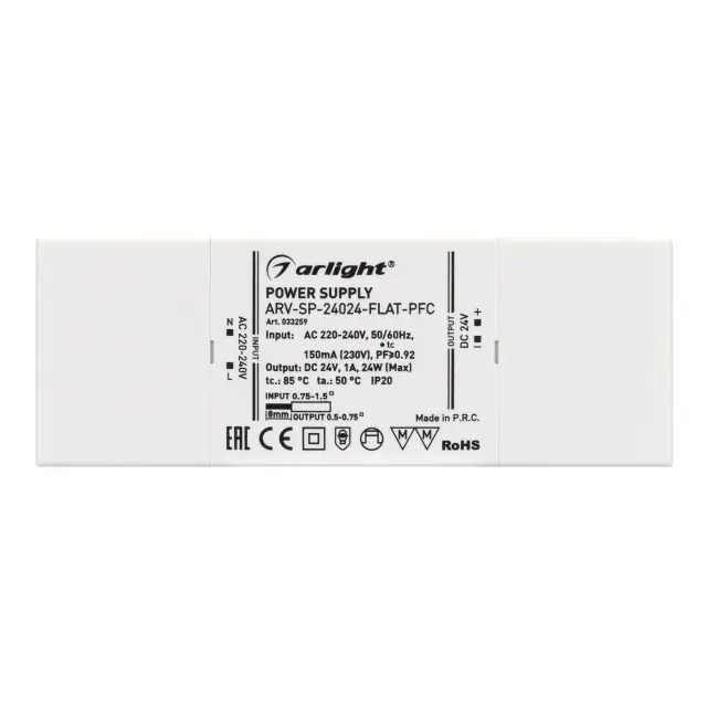 Блок питания ARV-SP-24024-FLAT-PFC (24V, 1A, 24W), ракурс 2