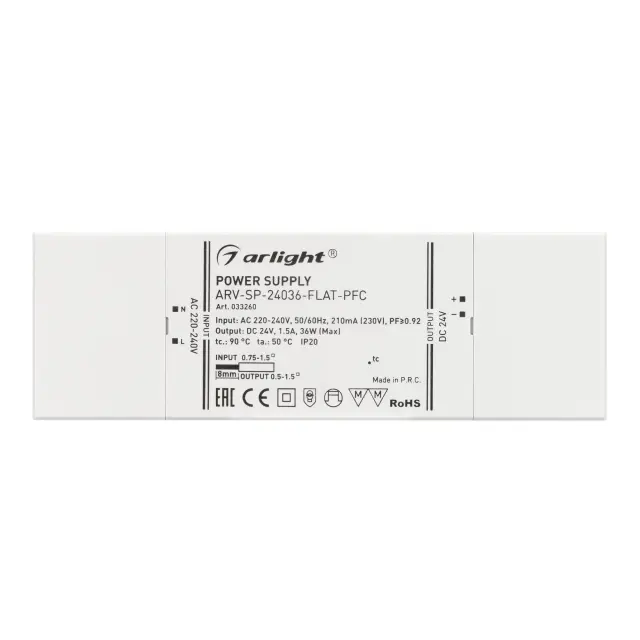 Блок питания ARV-SP-24036-FLAT-PFC (24V, 1.5A, 36W), ракурс 2