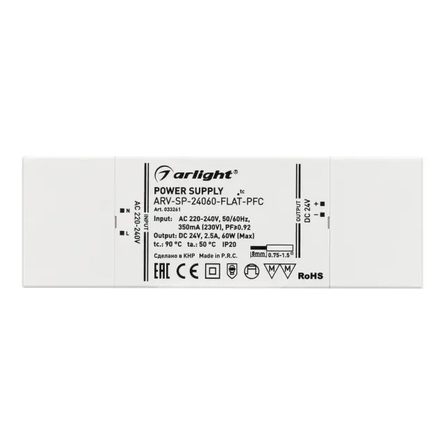 Блок питания ARV-SP-24060-FLAT-PFC (24V, 2.5A, 60W), ракурс 2