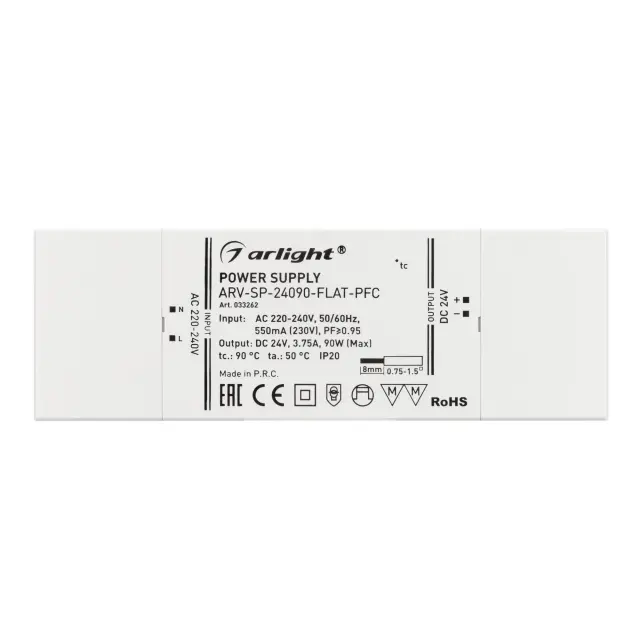 Блок питания ARV-SP-24090-FLAT-PFC (24V, 3.75A, 90W), ракурс 2