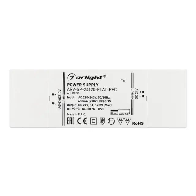 Блок питания ARV-SP-24120-FLAT-PFC (24V, 5A, 120W), ракурс 2