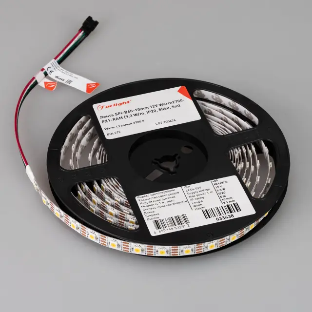 Светодиодная лента SPI-B60-10mm 12V Warm2700-PX1-RAM (9.3 W/m, IP20, 5060, 5m), ракурс 5