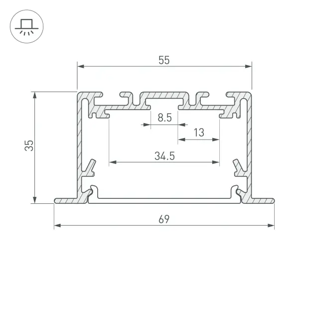 Профиль S2-LINIA69-F-2500 SEAMLESS BLACK, ракурс 4
