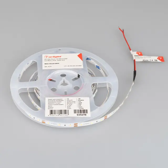 Светодиодная лента NT-A60-8mm 12V White6000 (4.8 W/m, IP20, 3528, 5m), ракурс 2