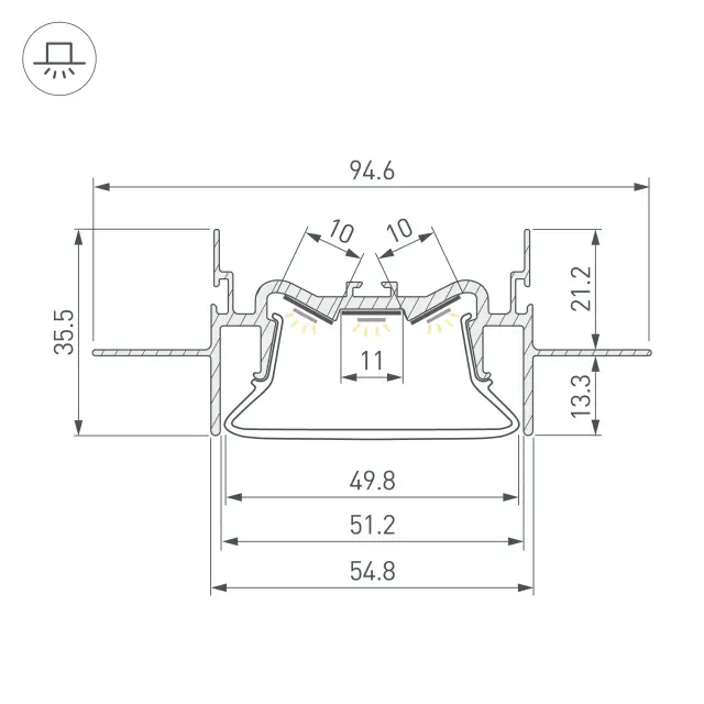 Профиль FOLED-50-CEIL-CENTER-2000, ракурс 4