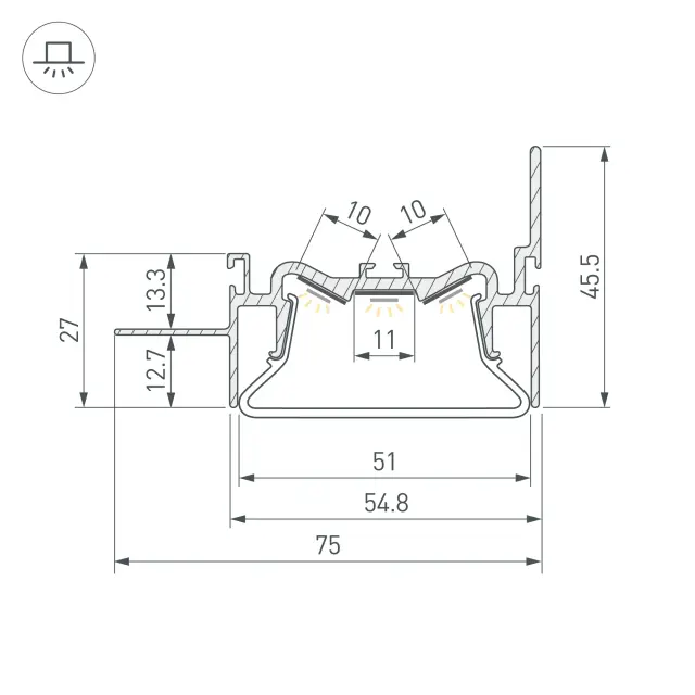 Профиль FOLED-50-WALL-2000, ракурс 4
