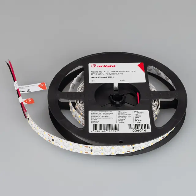 Светодиодная лента RZ-A160-15mm 24V Warm3000 (19.2 W/m, IP20, 2835, 5m), ракурс 2