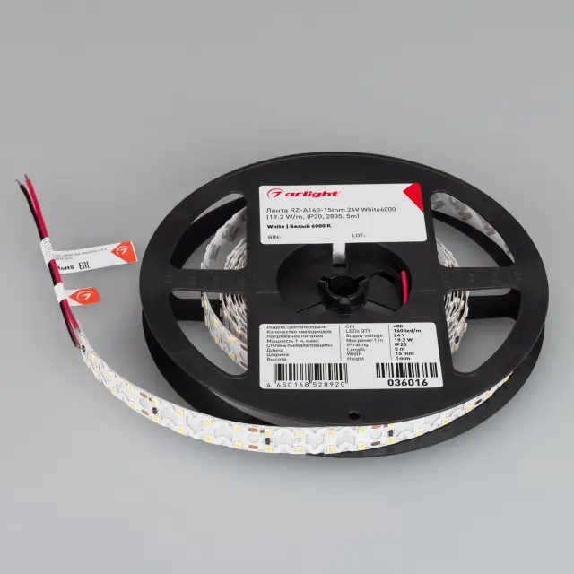 Светодиодная лента RZ-A160-15mm 24V White6000 (19.2 W/m, IP20, 2835, 5m), ракурс 4