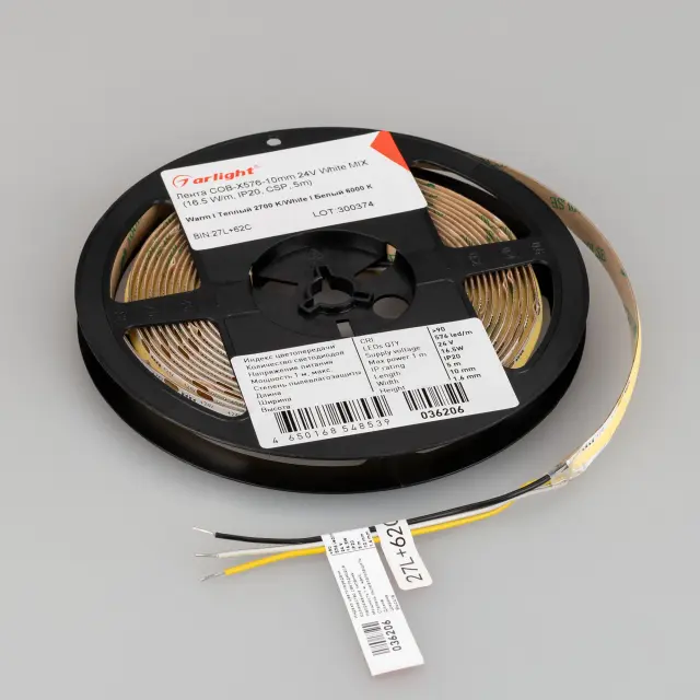 Светодиодная лента COB-X576-10mm 24V White-MIX (16.5 W/m, IP20, CSP, 5m), ракурс 3
