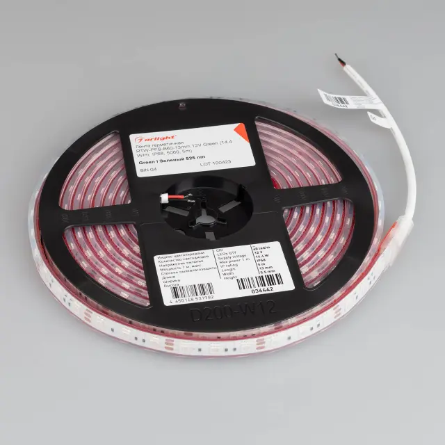 Светодиодная лента герметичная RTW-PFS-B60-13mm 12V Green (14.4 W/m, IP68, 5060, 5m), ракурс 2