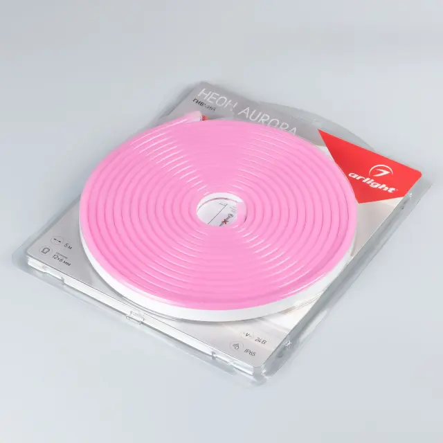 Гибкий неон AURORA-PS-A120-12x6mm 24V Pink (10 W/m, IP65, 2835, 5m), ракурс 3