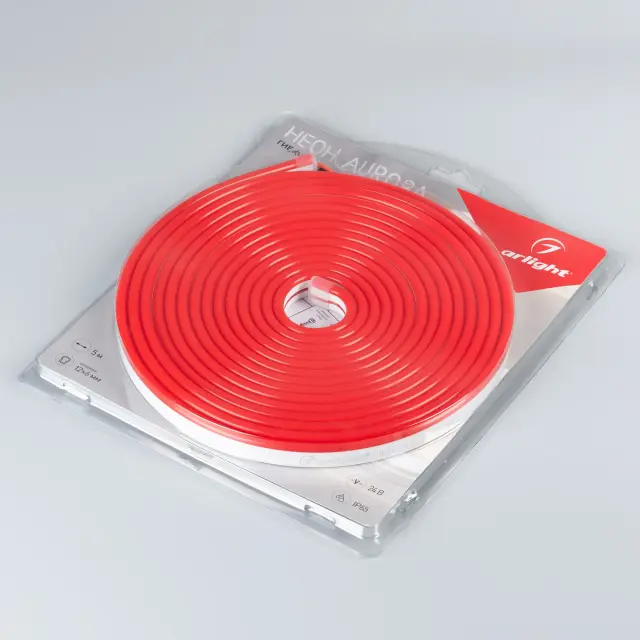 Гибкий неон AURORA-PS-A120-12x6mm 24V Red (10 W/m, IP65, 2835, 5m), ракурс 3