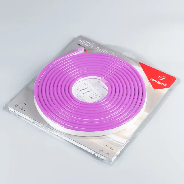 Гибкий неон AURORA-PS-A120-16x8mm 24V Purple (10 W/m, IP65, 2835, 5m), ракурс 3