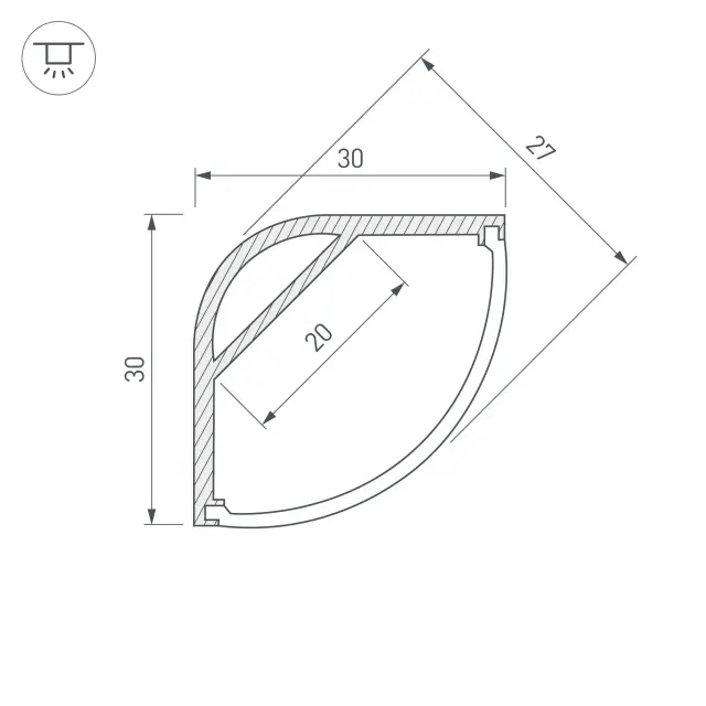 Профиль с экраном ARH-KANT-H30-2000 ANOD+OPAL, ракурс 5