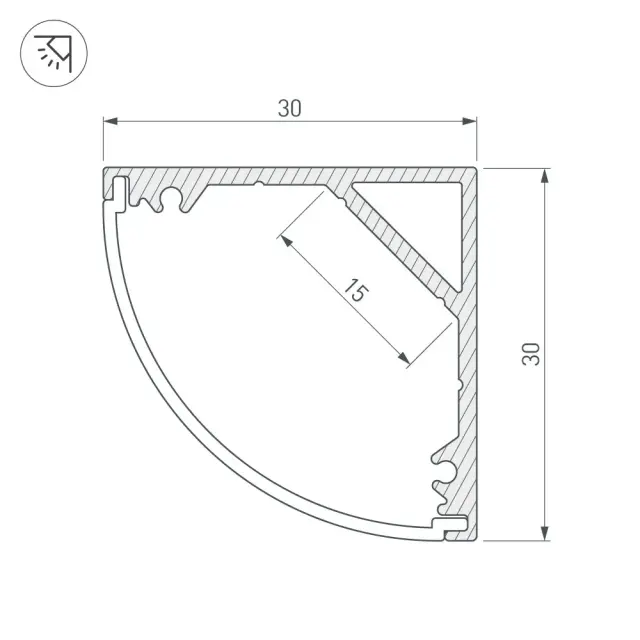 Профиль с экраном SL-KANT-H30-2000 ANOD+OPAL, ракурс 5