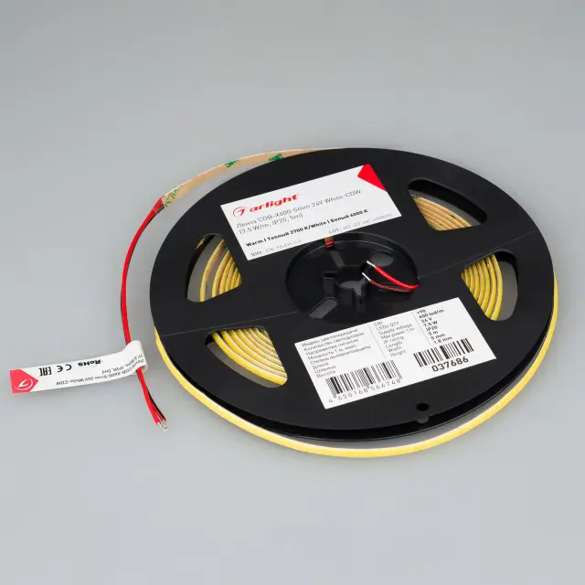 Светодиодная лента COB-X600-5mm 24V White-CDW (7.5 W/m, IP20, 5m), ракурс 2