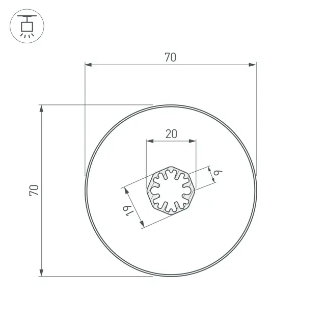 Профиль SL-ROUND-D70-360deg-2000 ANOD, ракурс 3
