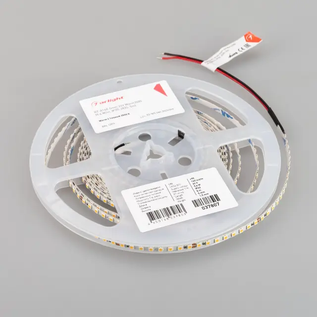 Светодиодная лента RT-A160-5mm 24V Warm3500 (9.6 W/m, IP20, 2835, 5m), ракурс 2
