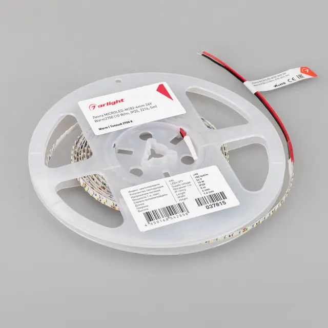 Светодиодная лента MICROLED-M182-4mm 24V Warm2700 (10 W/m, IP20, 2216, 5m), ракурс 2