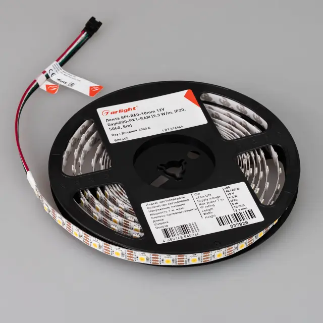 Светодиодная лента SPI-B60-10mm 12V Day4000-PX1-RAM (9.3 W/m, IP20, 5060, 5m), ракурс 3