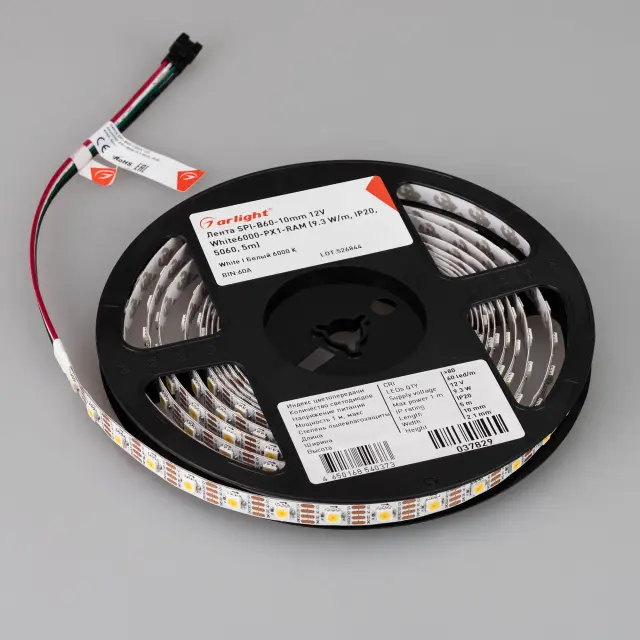 Светодиодная лента SPI-B60-10mm 12V White6000-PX1-RAM (9.3 W/m, IP20, 5060, 5m), ракурс 4