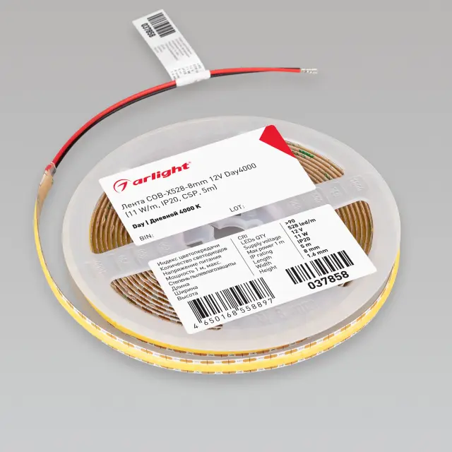 Светодиодная лента COB-X528-8mm 12V Day4000 (11 W/m, IP20, CSP, 5m), ракурс 2
