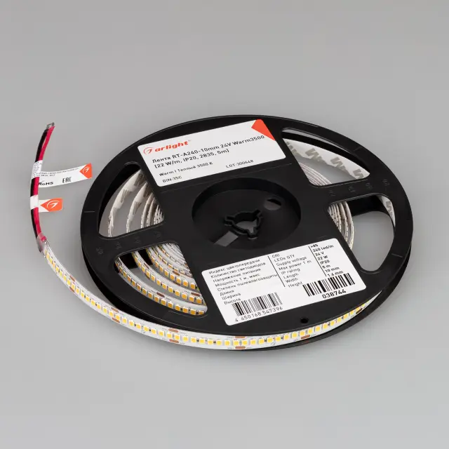 Светодиодная лента RT-A240-10mm 24V Warm3500 (22 W/m, IP20, 2835, 5m), ракурс 4