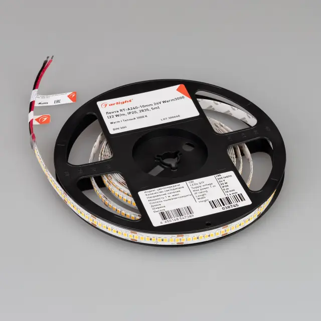 Светодиодная лента RT-A240-10mm 24V Warm3000 (22 W/m, IP20, 5m), ракурс 4