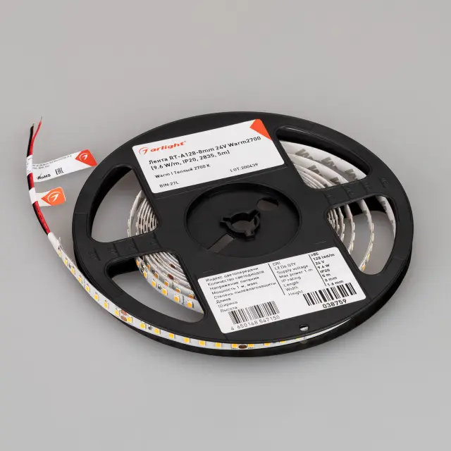 Светодиодная лента RT-A128-8mm 24V Warm2700 (10 W/m, IP20, 5m), ракурс 2