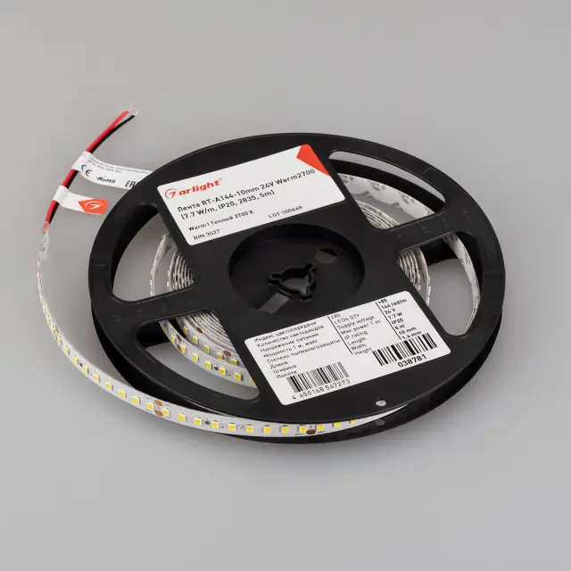 Светодиодная лента RT-A144-10mm 24V Warm2700 (7.7 W/m, IP20, 2835, 5m), ракурс 3