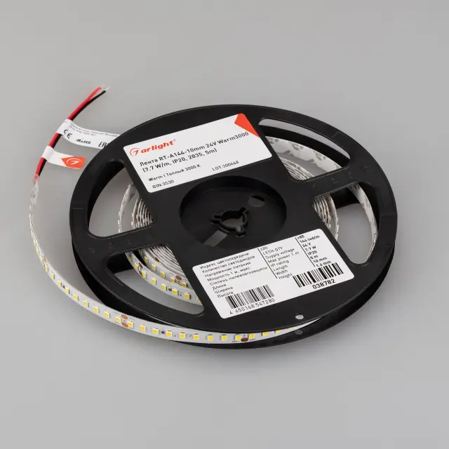 Светодиодная лента RT-A144-10mm 24V Warm3000 (7.7 W/m, IP20, 2835, 5m), ракурс 5