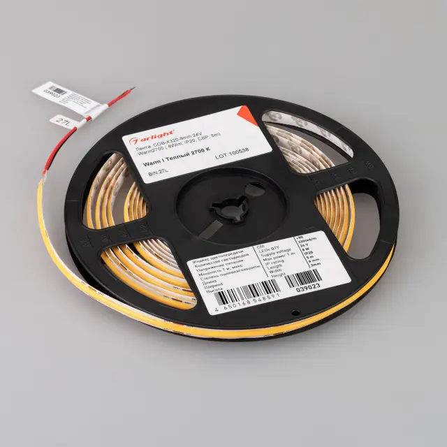 Светодиодная лента COB-X320-8mm 24V Warm2700 (8 W/m, IP20, 5m), ракурс 2