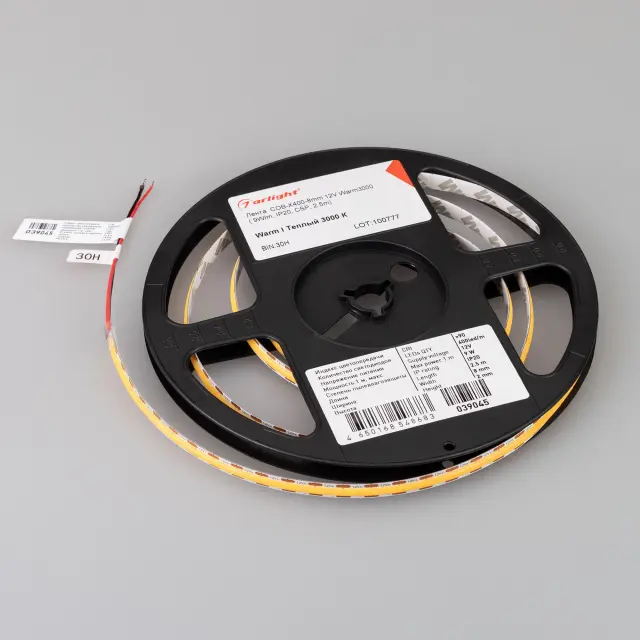 Светодиодная лента COB-X400-8mm 12V Warm3000 (9 W/m, IP20, CSP, 2.5m), ракурс 3
