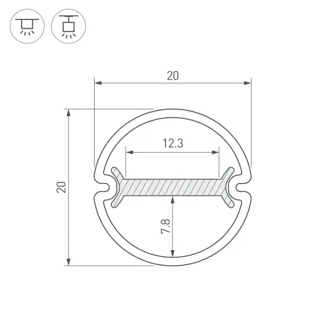 Профиль ARH-ROUND-D20-DUAL-2000 ANOD, ракурс 3