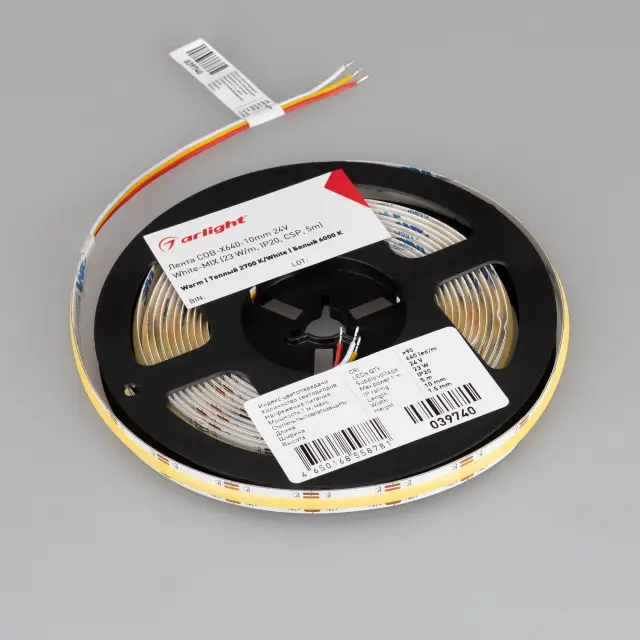 Светодиодная лента COB-X640-10mm 24V White-MIX (23 W/m, IP20, CSP, 5m), ракурс 2