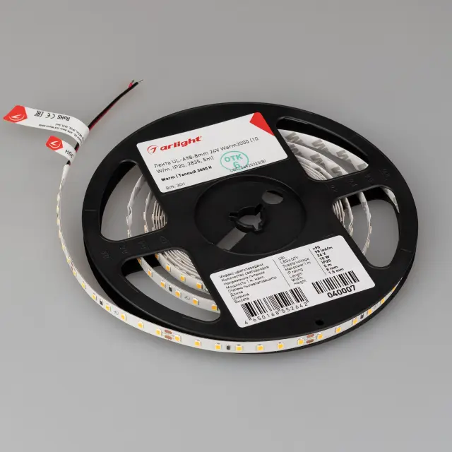 Светодиодная лента UL-A98-8mm 24V Warm3000 (10 W/m, IP20, 2835, 5m), ракурс 2