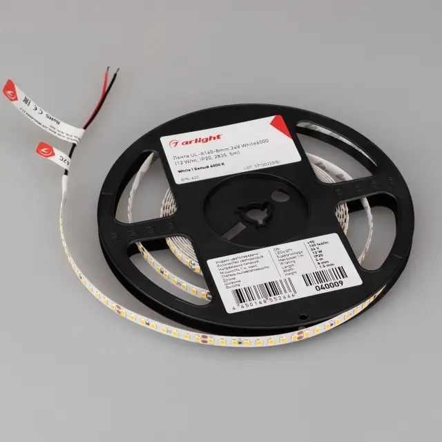 Светодиодная лента UL-A160-8mm 24V White6000 (12 W/m, IP20, 2835, 5m), ракурс 5