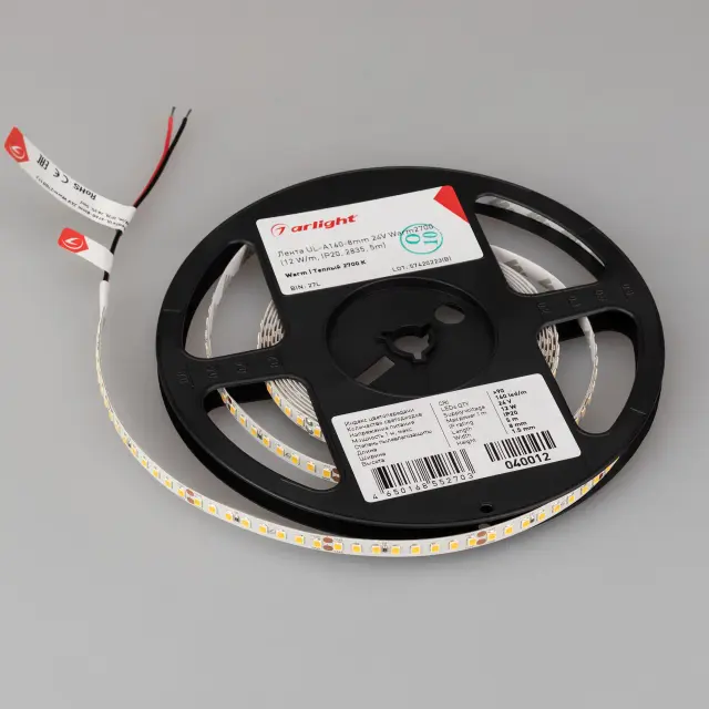 Светодиодная лента UL-A160-8mm 24V Warm2700 (12 W/m, IP20, 2835, 5m), ракурс 2