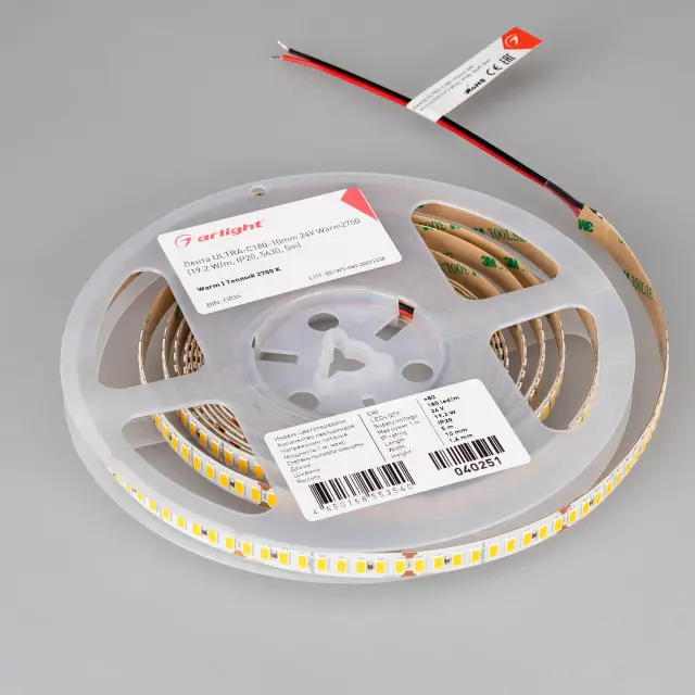 Светодиодная лента ULTRA-C180-10mm 24V Warm2700 (19.2 W/m, IP20, 5630, 5m), ракурс 3
