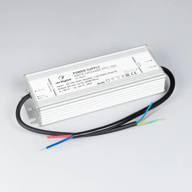 Блок питания ARPV-UH24400-PFC-55C (24V, 16.7A, 400W), ракурс 2