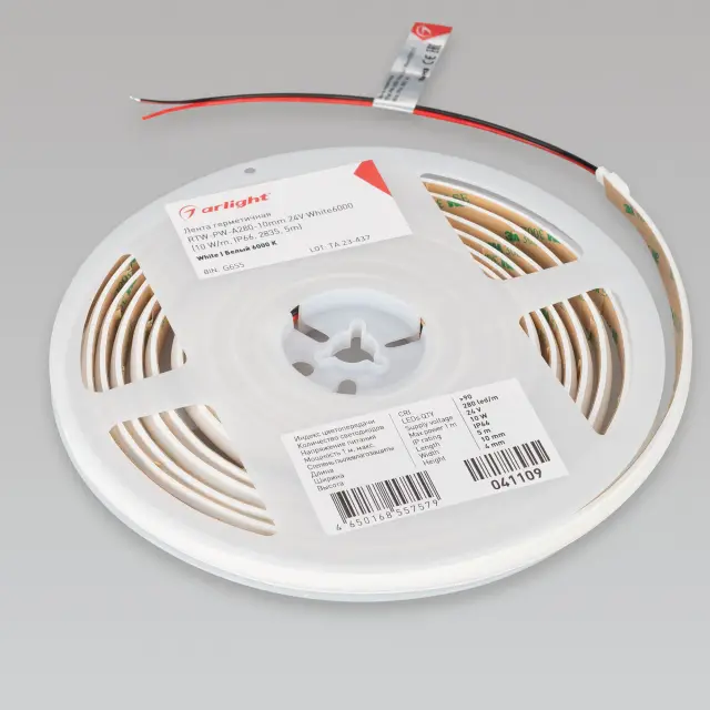 Светодиодная лента герметичная RTW-PW-A280-10mm 24V White6000 (10 W/m, IP66, 2835, 5m), ракурс 2
