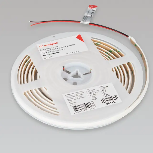 Светодиодная лента герметичная RTW-PW-A160-8mm 24V White6000 (10 W/m, IP66, 2835, 5m), ракурс 2