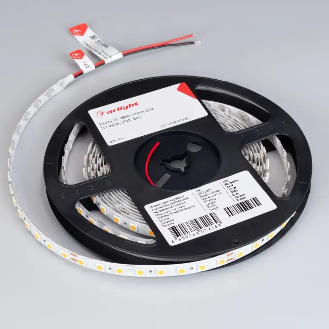 Светодиодная лента UL-B80-10mm 24V White6000 (11 W/m, IP20, 5m), ракурс 3