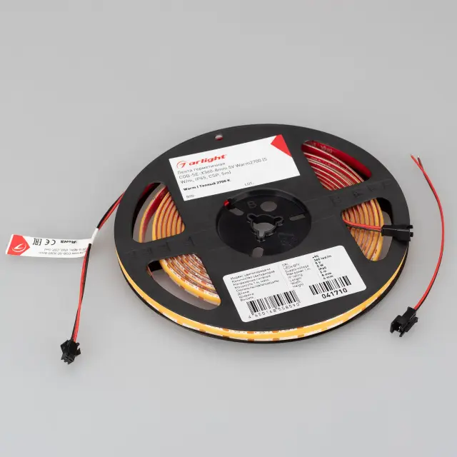 Светодиодная лента герметичная COB-SE-X360-8mm 5V Warm2700 (5 W/m, IP65, CSP, 5m), ракурс 3