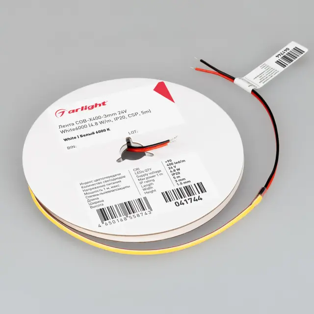 Светодиодная лента COB-X400-3mm 24V White6000 (4.8 W/m, IP20, 5m), ракурс 2